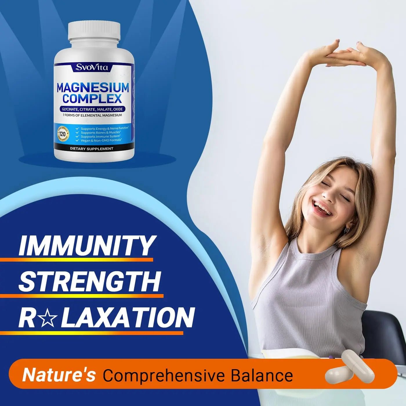 Magnesium Complex Supplement with 7 Forms of Magnesium Glycinate, Malate, Citrate & More, High Absorption for Bones, Muscle, Recovery, Energy, Vegan Non-GMO 120 Capsules - TrustMedUSA