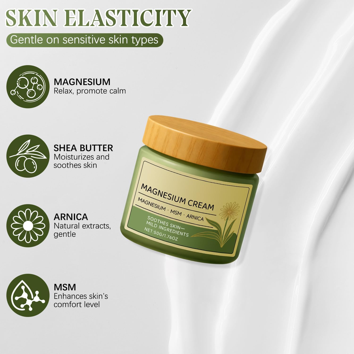 Magnesium Cream with MSM & Arnica,Nerve Relief Mild Ingredients for Skin Soothing,Fast-Absorbing Non-Greasy Massage Cream for Daily Comfort - TrustMedUSA