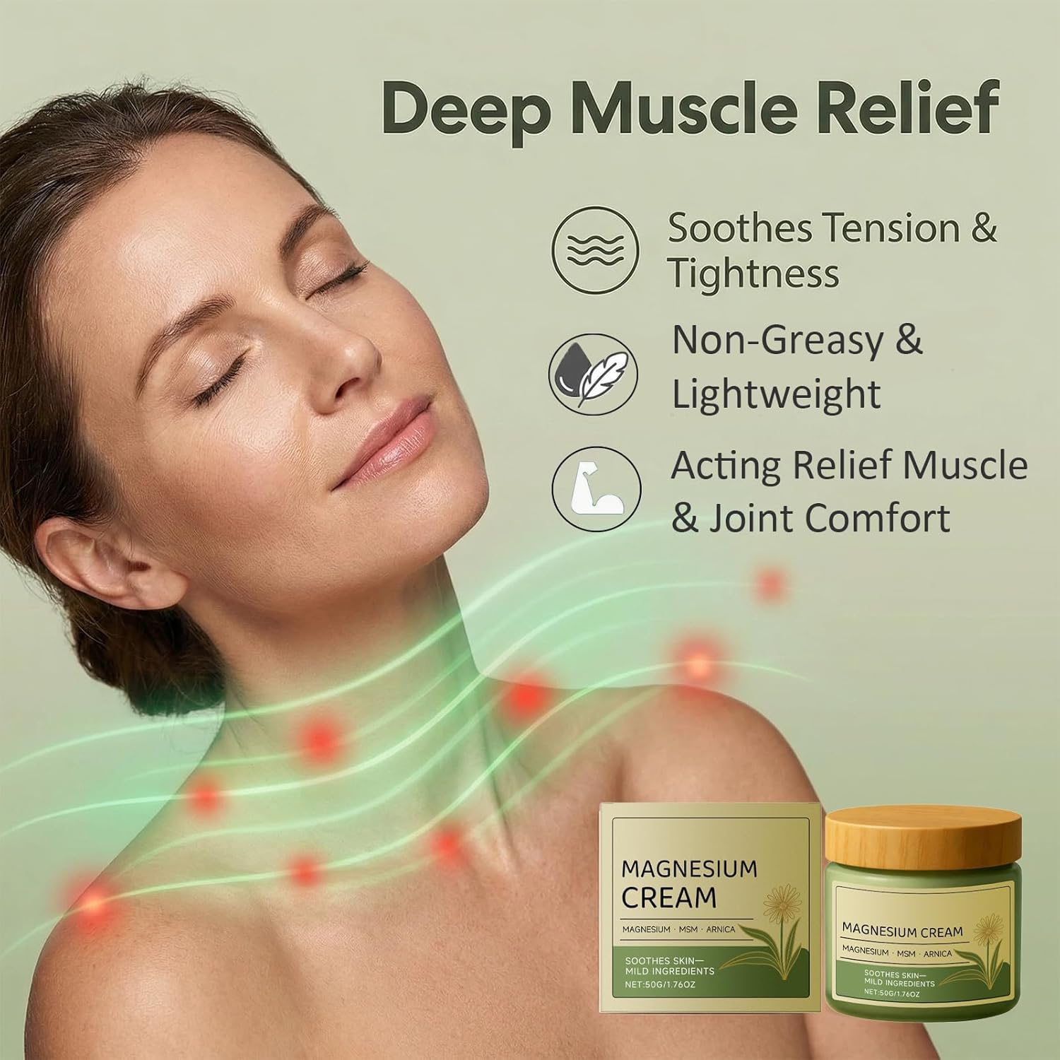 Magnesium Cream with MSM & Arnica,Nerve Relief Mild Ingredients for Skin Soothing,Fast-Absorbing Non-Greasy Massage Cream for Daily Comfort - TrustMedUSA