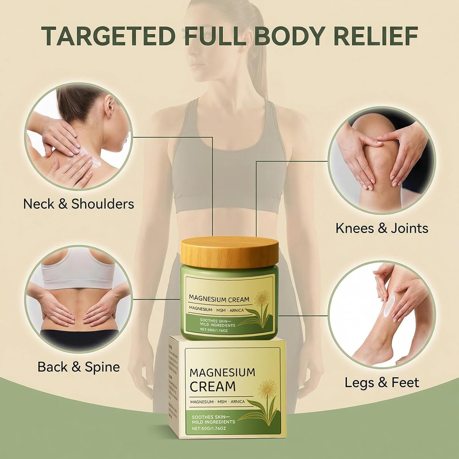 Magnesium Cream with MSM & Arnica,Nerve Relief Mild Ingredients for Skin Soothing,Fast-Absorbing Non-Greasy Massage Cream for Daily Comfort - TrustMedUSA