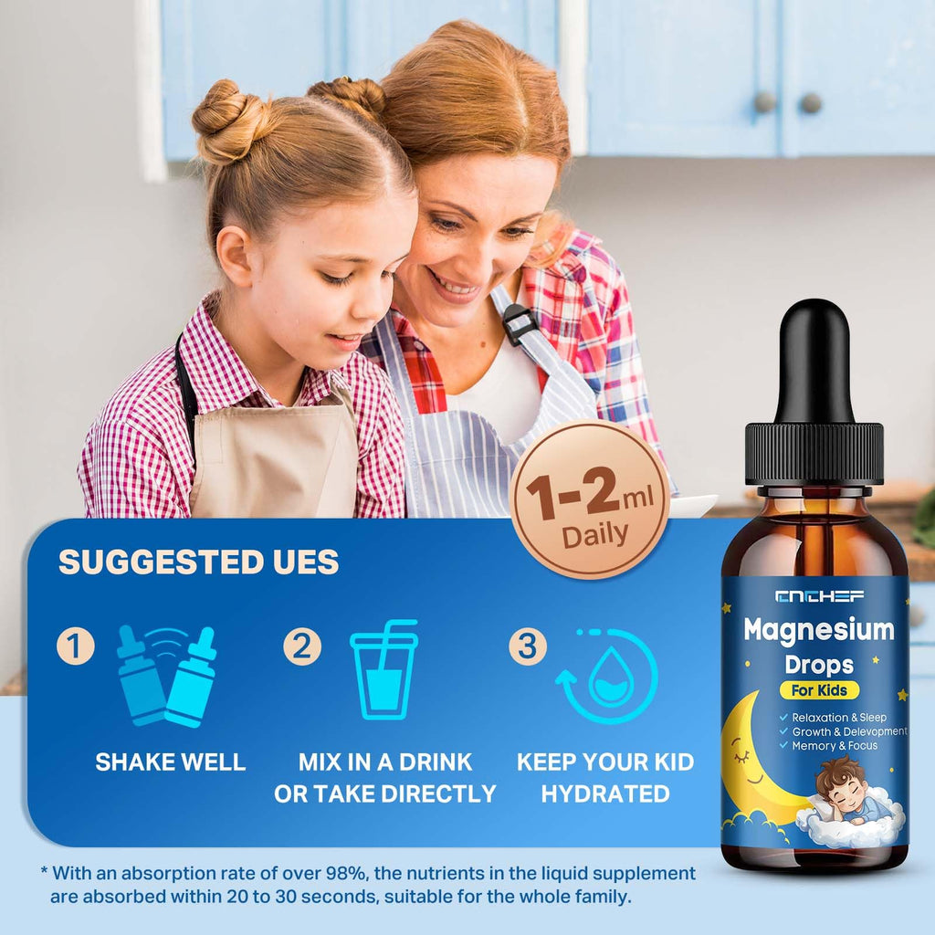 Magnesium Drops - Magnesium Glycinate Liquid Drops for Kids - Calm, Sleep, Relaxation, Bones, Brain Support with Vitamin B6, C, D3, Omega-3, L-Theanine, Zinc, Multivitamins - Strawberry Flavor 2 Fl Oz - TrustMedUSA