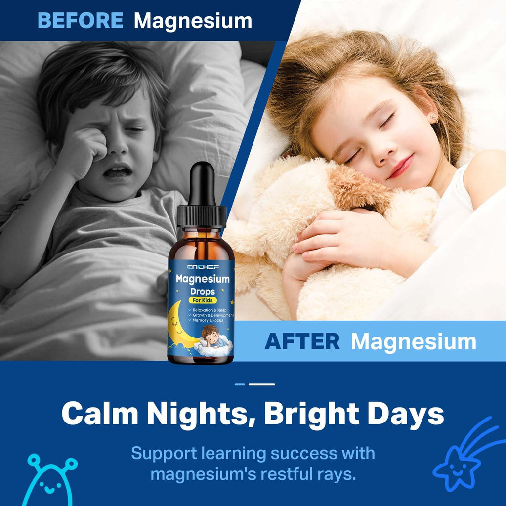 Magnesium Drops - Magnesium Glycinate Liquid Drops for Kids - Calm, Sleep, Relaxation, Bones, Brain Support with Vitamin B6, C, D3, Omega-3, L-Theanine, Zinc, Multivitamins - Strawberry Flavor 2 Fl Oz - TrustMedUSA
