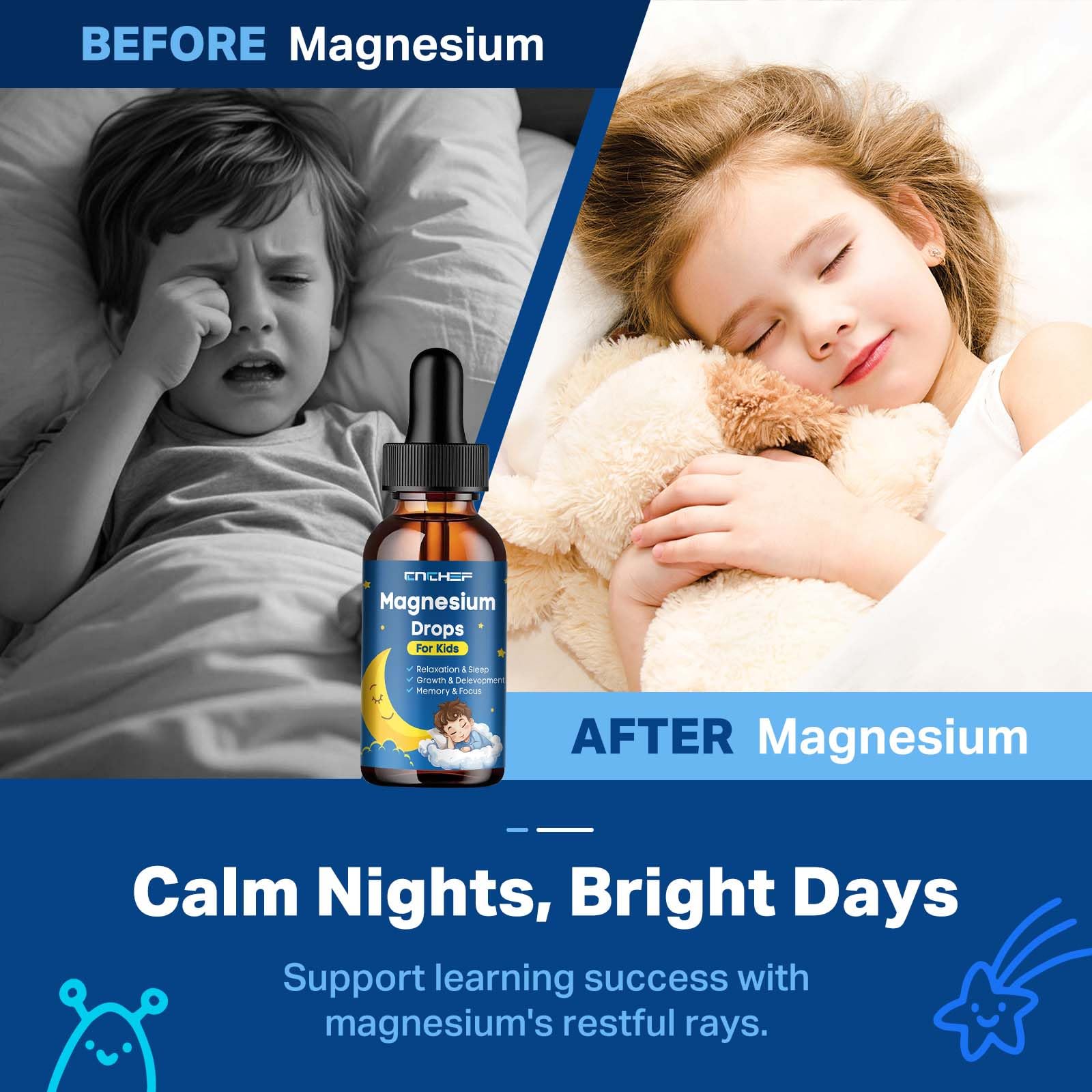 Magnesium Drops - Magnesium Glycinate Liquid Drops for Kids - Calm, Sleep, Relaxation, Bones, Brain Support with Vitamin B6, C, D3, Omega-3, L-Theanine, Zinc, Multivitamins - Strawberry Flavor 2 Fl Oz - TrustMedUSA