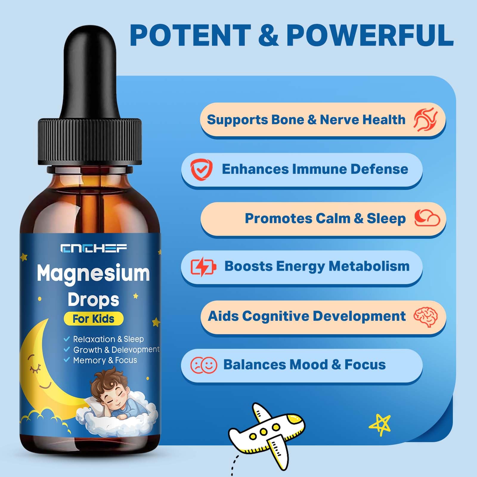 Magnesium Drops - Magnesium Glycinate Liquid Drops for Kids - Calm, Sleep, Relaxation, Bones, Brain Support with Vitamin B6, C, D3, Omega-3, L-Theanine, Zinc, Multivitamins - Strawberry Flavor 2 Fl Oz - TrustMedUSA