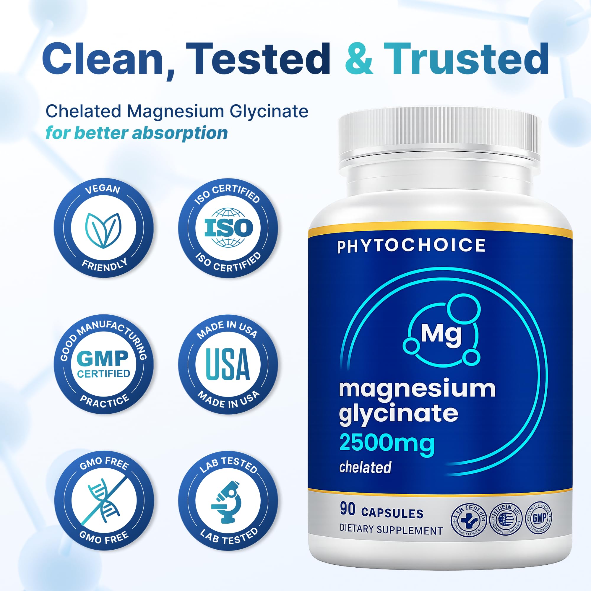Magnesium for Sleep & Recovery – High Potency 2500mg Magnesium Glycinate for Men & Women, Chelated for High Absorption, Supports Deep Rest, Nerve & Muscle Recovery, Made in USA, 1 Month Supply - TrustMedUSA