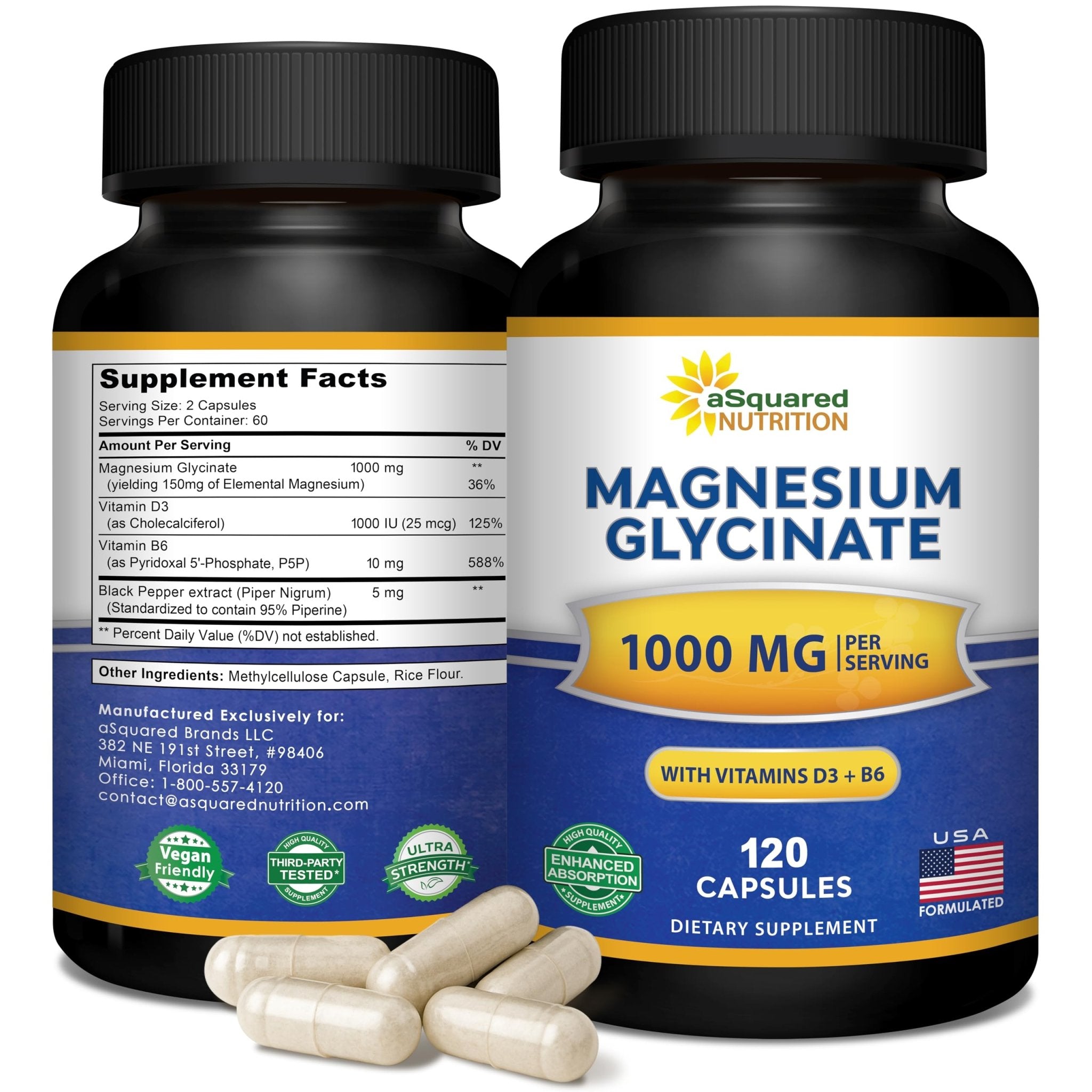 Magnesium Glycinate 1000mg with Vitamin D3 & B6-500mg per Capsule - Pure Elemental Mag Supplement Complex for Sleep, Muscle, Bone Health - TrustMedUSA