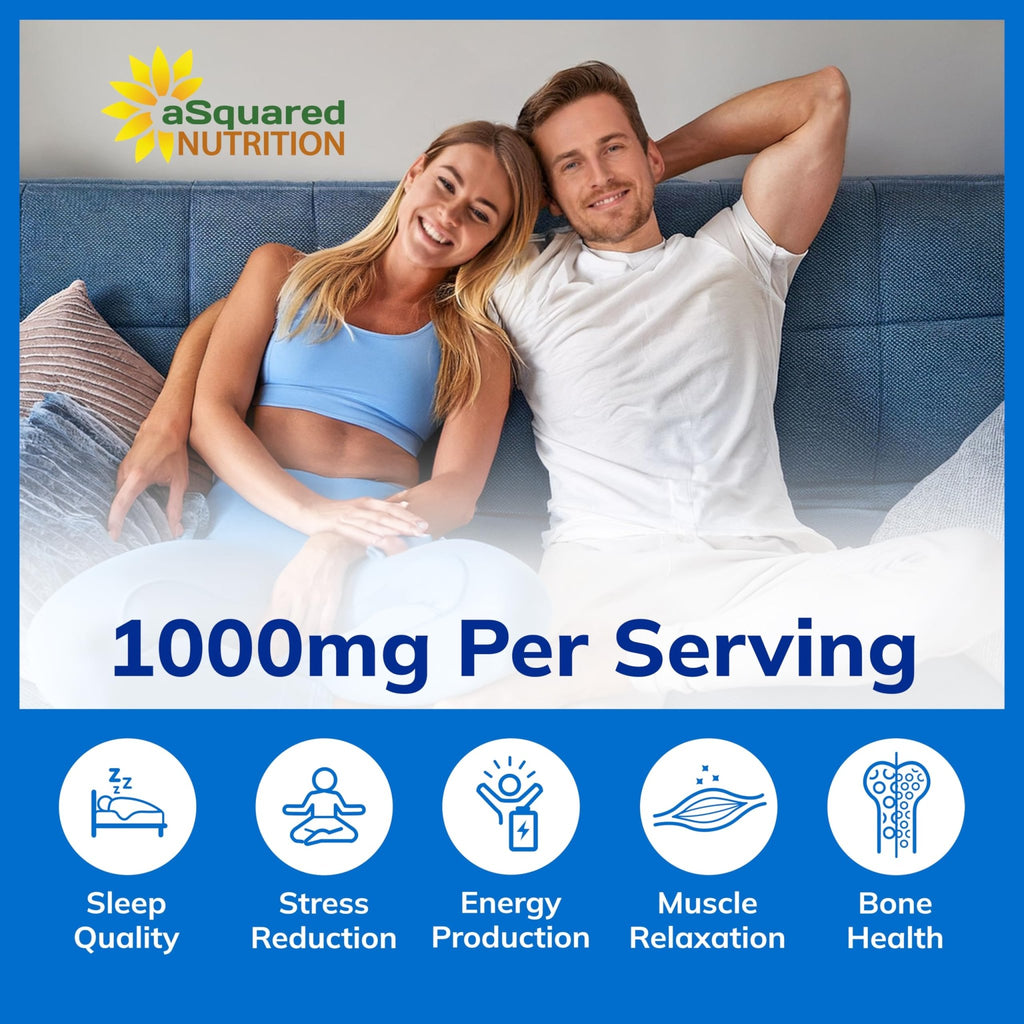 Magnesium Glycinate 1000mg with Vitamin D3 & B6-500mg per Capsule - Pure Elemental Mag Supplement Complex for Sleep, Muscle, Bone Health - TrustMedUSA