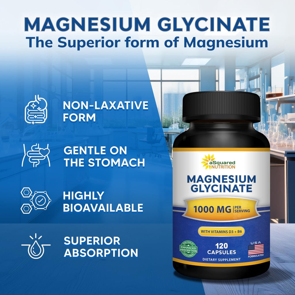 Magnesium Glycinate 1000mg with Vitamin D3 & B6-500mg per Capsule - Pure Elemental Mag Supplement Complex for Sleep, Muscle, Bone Health - TrustMedUSA