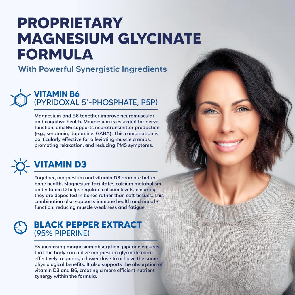 Magnesium Glycinate 1000mg with Vitamin D3 & B6-500mg per Capsule - Pure Elemental Mag Supplement Complex for Sleep, Muscle, Bone Health - TrustMedUSA