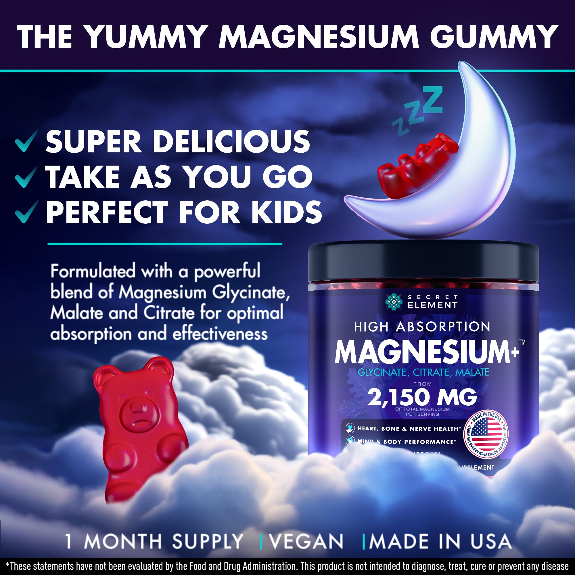 Magnesium Glycinate 2150 MG Gummies, High Absorption Magnesium Glycinate, Citrate & Malate, Sugar-Free, Vegan, Chews for Men & Women, 60 Gummies, Cherry Flavor– 60 Wild Cherry Flavor Chews - TrustMedUSA