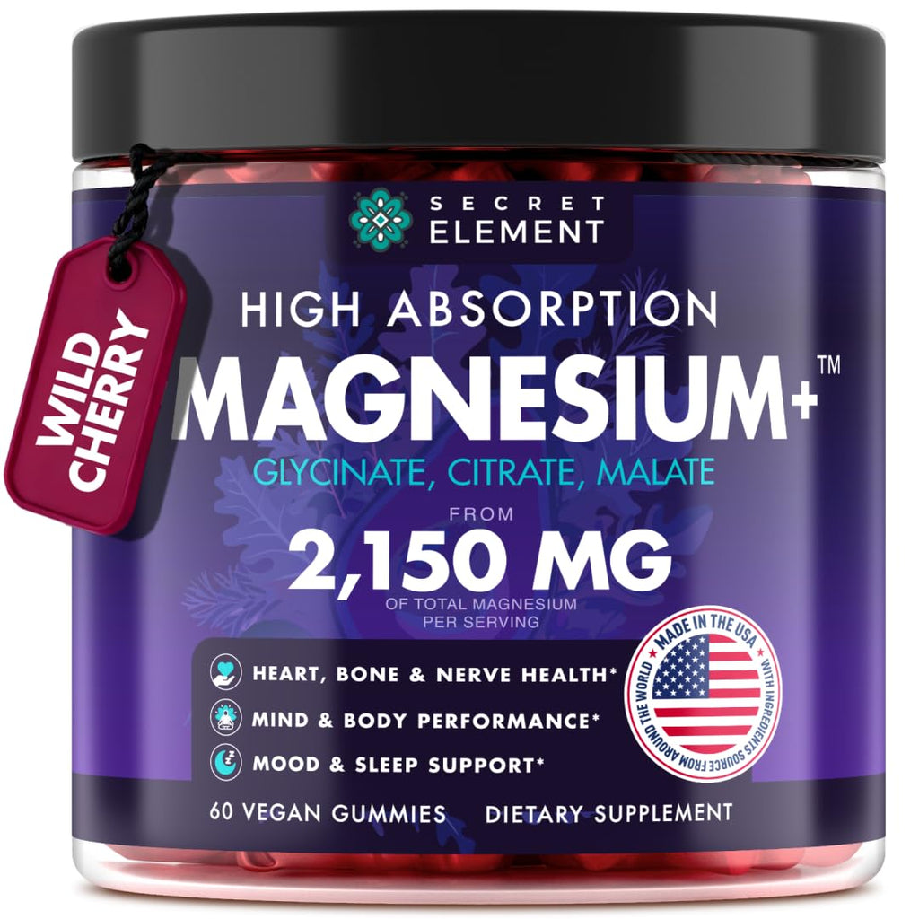 Magnesium Glycinate 2150 MG Gummies, High Absorption Magnesium Glycinate, Citrate & Malate, Sugar-Free, Vegan, Chews for Men & Women, 60 Gummies, Cherry Flavor– 60 Wild Cherry Flavor Chews - TrustMedUSA