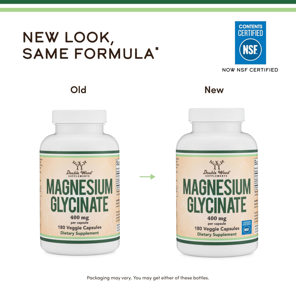 Magnesium Glycinate 400mg | 180 Capsules | Sleep, Muscle, & Heart Support | Vegan, Third Party Tested, Gluten Free, Non-GMO, by Double Wood Supplements - Maple Wellness Supplements