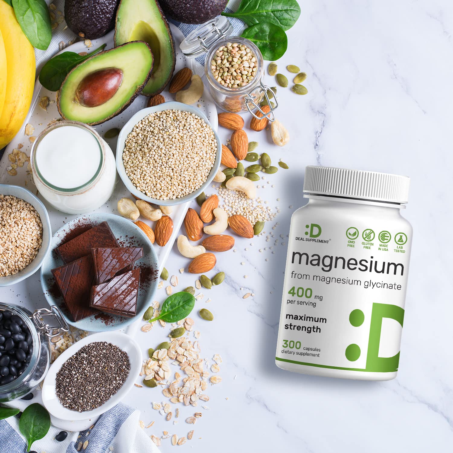 Magnesium Glycinate 400mg, 300 Capsules | 100% Chelated for Easy Absorption | Essential Mineral Supplement for Muscle, Sleep, & Heart Health* - TrustMedUSA