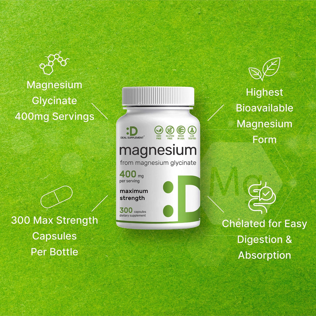 Magnesium Glycinate 400mg, 300 Capsules | 100% Chelated for Easy Absorption | Essential Mineral Supplement for Muscle, Sleep, & Heart Health* - TrustMedUSA