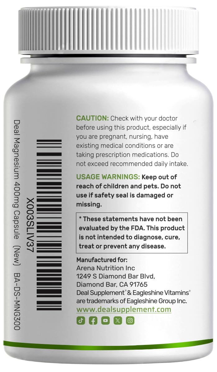 Magnesium Glycinate 400mg, 300 Capsules | 100% Chelated for Easy Absorption | Essential Mineral Supplement for Muscle, Sleep, & Heart Health* - TrustMedUSA
