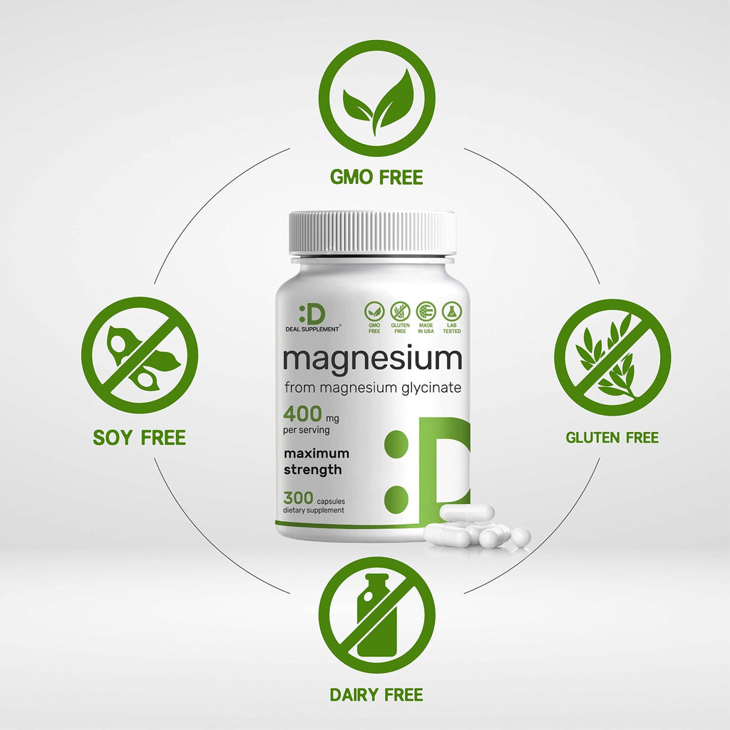 Magnesium Glycinate 400mg, 300 Capsules | 100% Chelated for Easy Absorption | Essential Mineral Supplement for Muscle, Sleep, & Heart Health* - TrustMedUSA