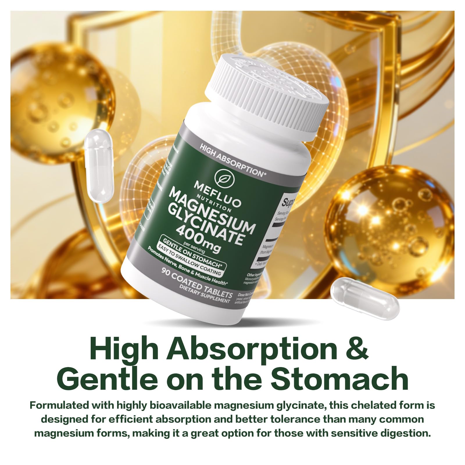 Magnesium Glycinate 400mg – High Absorption Magnesium Supplement for Muscle, Nerve & Sleep Support – Gentle on Stomach, Non-GMO, Vegan Capsules, 90 Count - TrustMedUSA