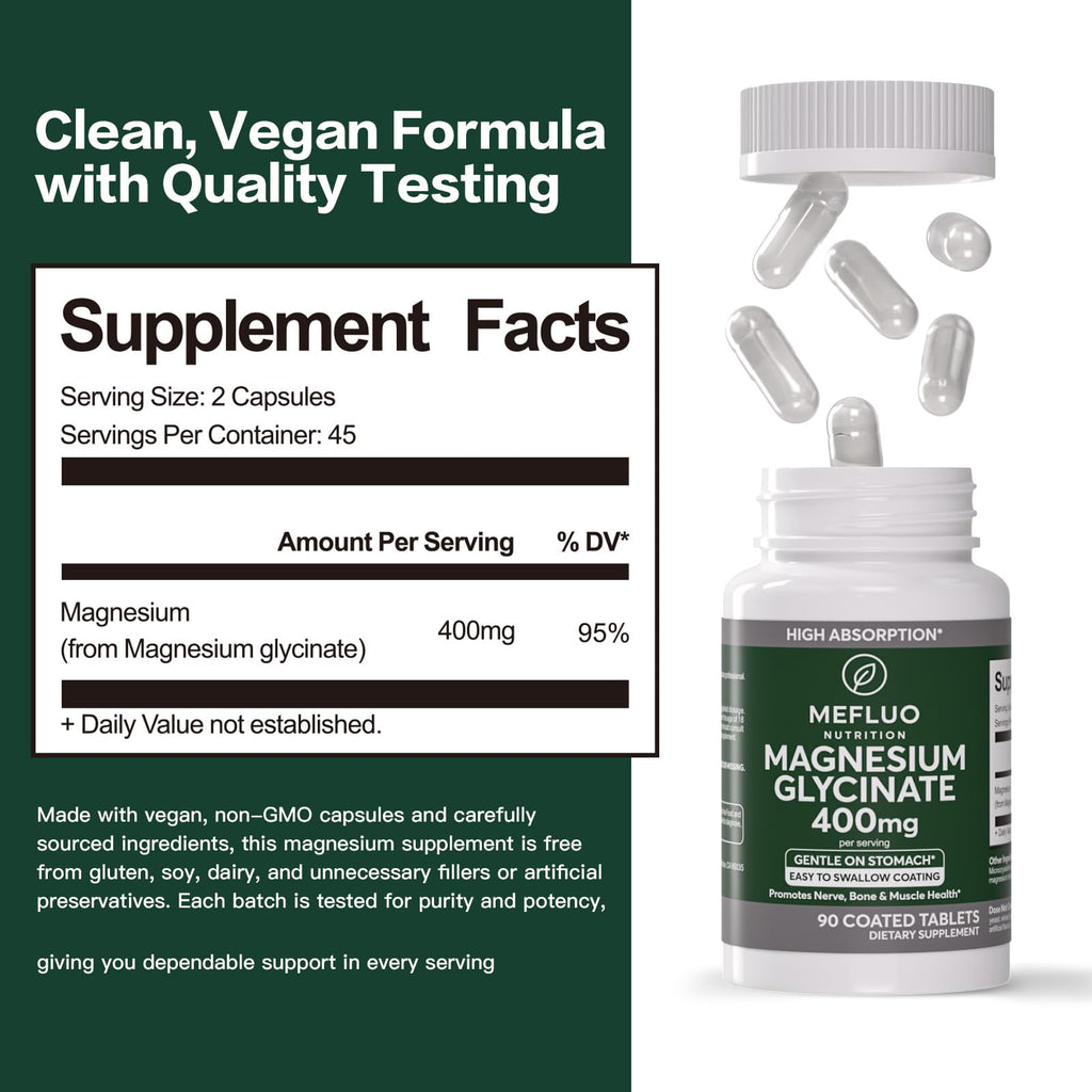 Magnesium Glycinate 400mg – High Absorption Magnesium Supplement for Muscle, Nerve & Sleep Support – Gentle on Stomach, Non-GMO, Vegan Capsules, 90 Count - TrustMedUSA