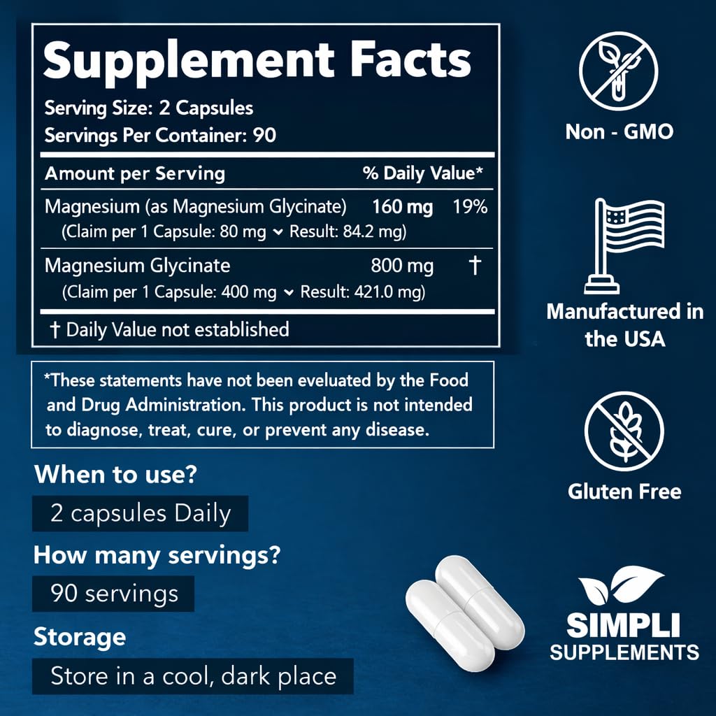 Magnesium Glycinate 400mg per Serving – High Absorption – Gentle on Stomach – Supports Sleep, Relaxation, Muscle, Bone & Immune Health – Non-GMO, Vegan, 180 Capsules - TrustMedUSA