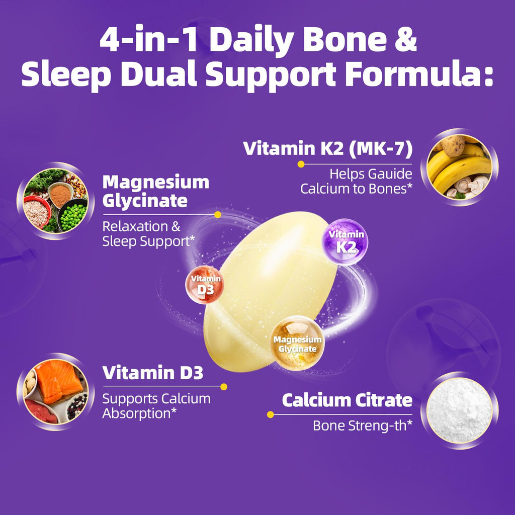 Magnesium Glycinate 400mg Softgels, Small Easy to Swallow High Absorption Magnesium Supplement, with Vitamin D3 & K2 for Sleep Relax Calm Muscle Bone* Health, 120 Gelcaps - TrustMedUSA