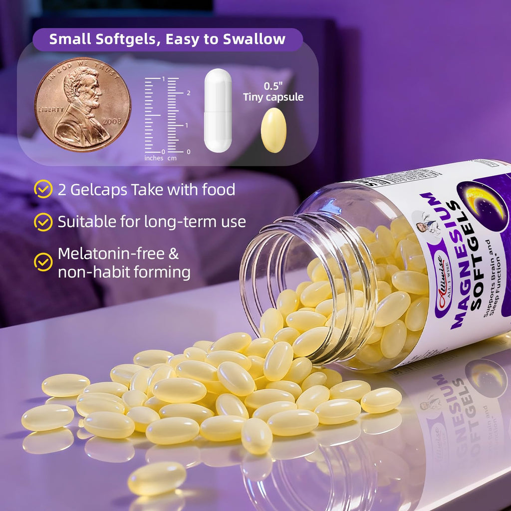 Magnesium Glycinate 400mg Softgels, Small Easy to Swallow High Absorption Magnesium Supplement, with Vitamin D3 & K2 for Sleep Relax Calm Muscle Bone* Health, 120 Gelcaps - TrustMedUSA