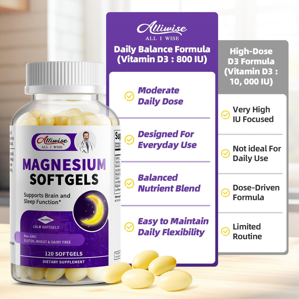 Magnesium Glycinate 400mg Softgels, Small Easy to Swallow High Absorption Magnesium Supplement, with Vitamin D3 & K2 for Sleep Relax Calm Muscle Bone* Health, 120 Gelcaps - TrustMedUSA