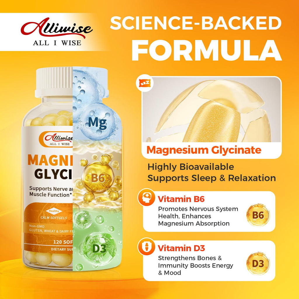 Magnesium Glycinate 400mg Softgels with Vitamin D3 & B6,Small Easy to Swallow Gel Caps,High Absorption, Gentle on Stomach,Supports Sleep, - TrustMedUSA
