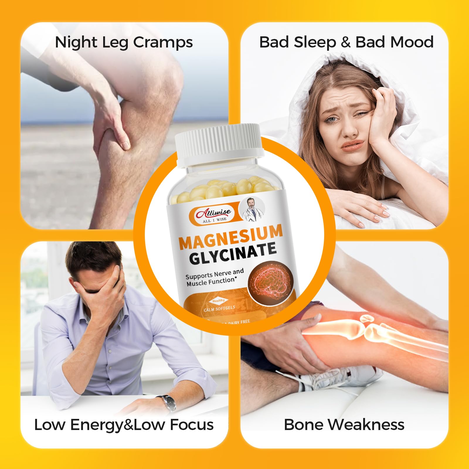 Magnesium Glycinate 400mg Softgels with Vitamin D3 & B6,Small Easy to Swallow Gel Caps,High Absorption, Gentle on Stomach,Supports Sleep, - TrustMedUSA
