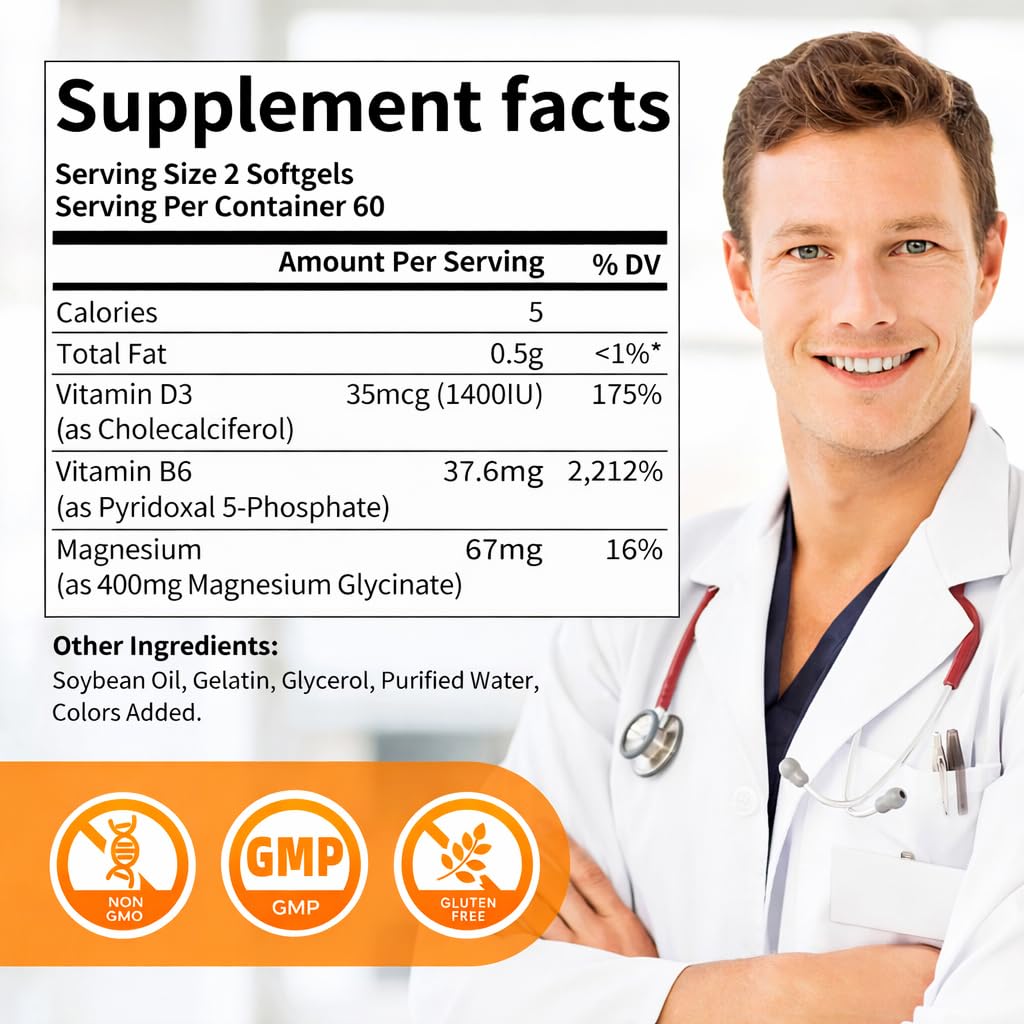 Magnesium Glycinate 400mg Softgels with Vitamin D3 & B6,Small Easy to Swallow Gel Caps,High Absorption, Gentle on Stomach,Supports Sleep, - TrustMedUSA