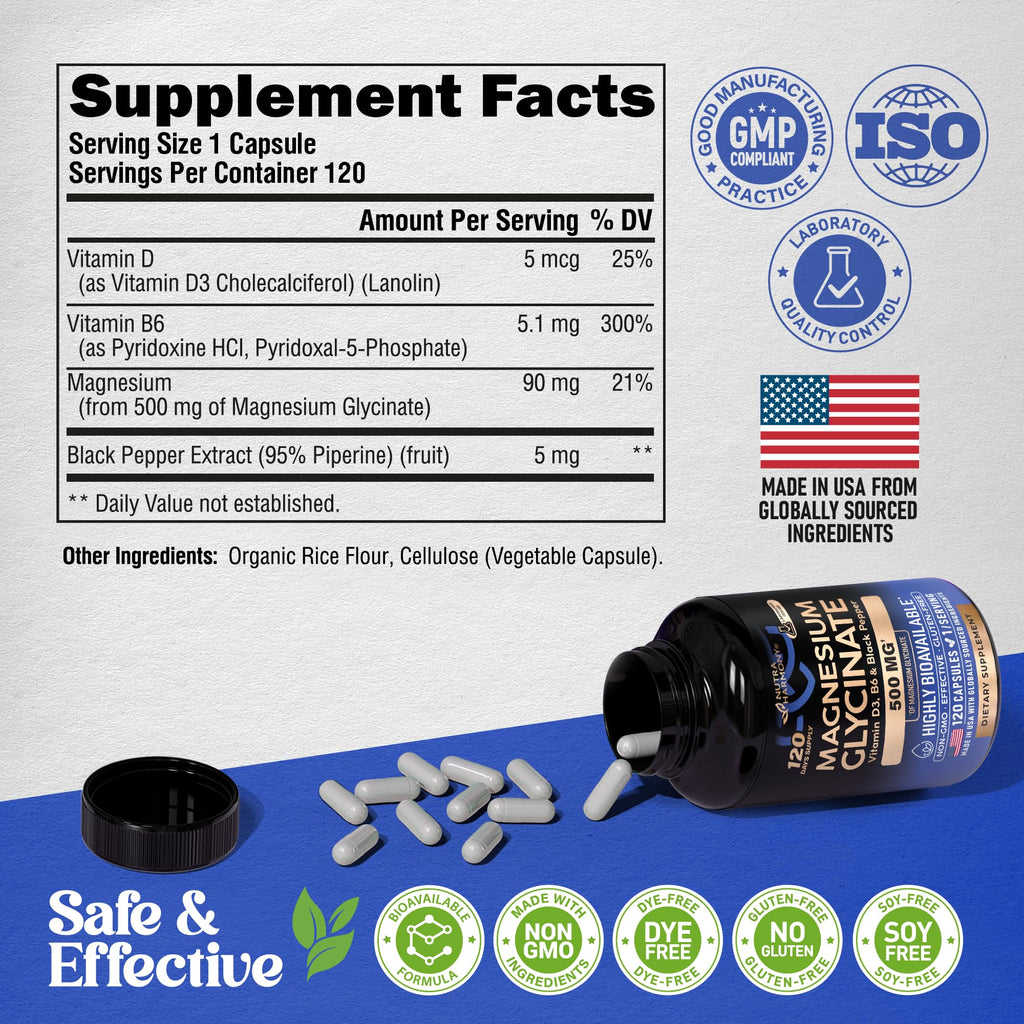 Magnesium Glycinate 500 mg - Chelated Supplement - High Absorption Form of Magnesium - Support for Sleep, Muscle & Heart Health - TrustMedUSA