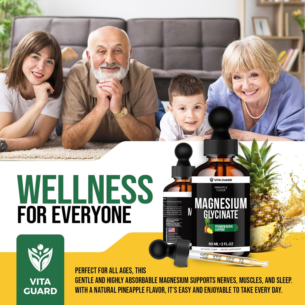 Magnesium Glycinate 500mg Liquid Drops – Sugar-Free Magnesium Supplement, Vegan Formula, 60 mL Flavor Pineapple - TrustMedUSA