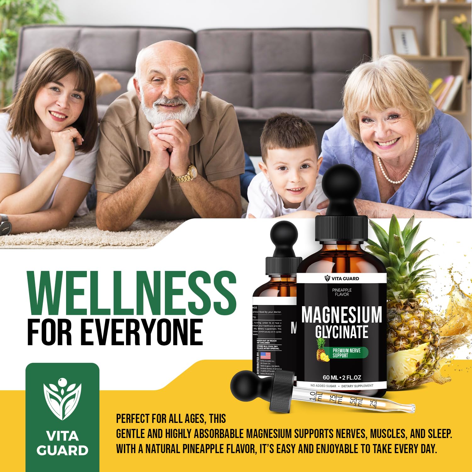 Magnesium Glycinate 500mg Liquid Drops – Sugar-Free Magnesium Supplement, Vegan Formula, 60 mL Flavor Pineapple - TrustMedUSA
