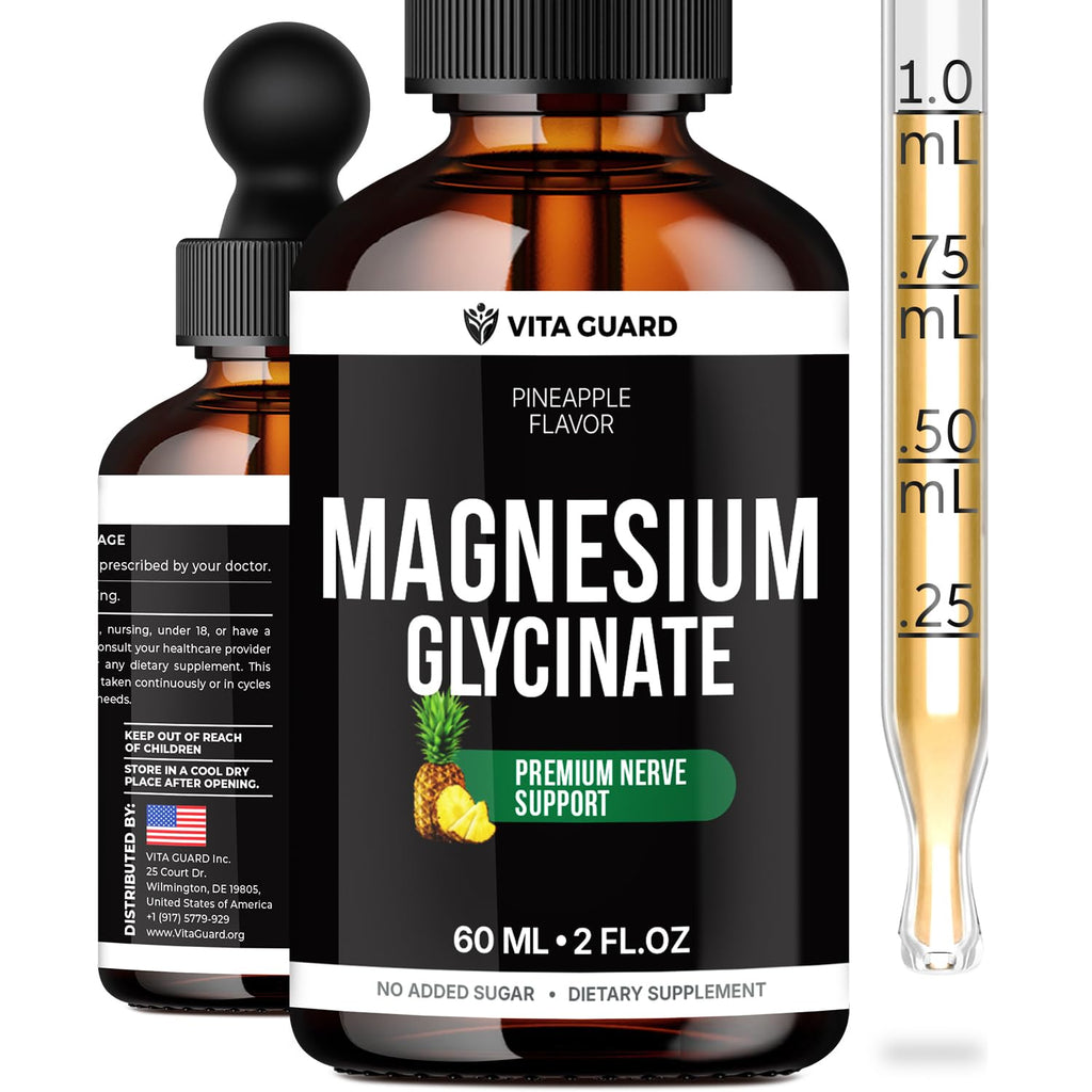 Magnesium Glycinate 500mg Liquid Drops – Sugar-Free Magnesium Supplement, Vegan Formula, 60 mL Flavor Pineapple - TrustMedUSA