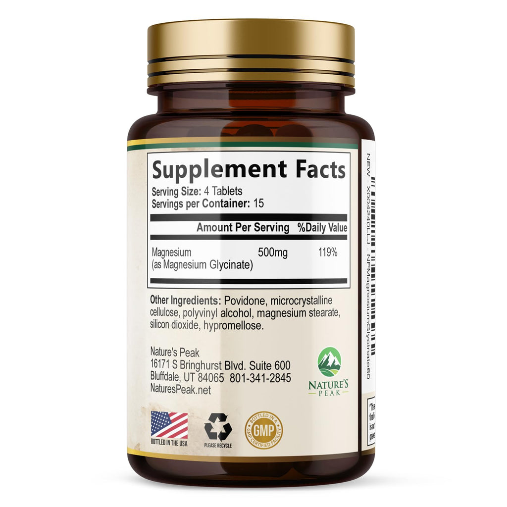 Magnesium Glycinate 500mg Per Serving - High Absorption Chelated Magnesium Supplement for Muscle, Bone and Heart Health Support - Easy Digestion & Gentle on Your Stomach - USA Bottled - 60 Tablets - TrustMedUSA