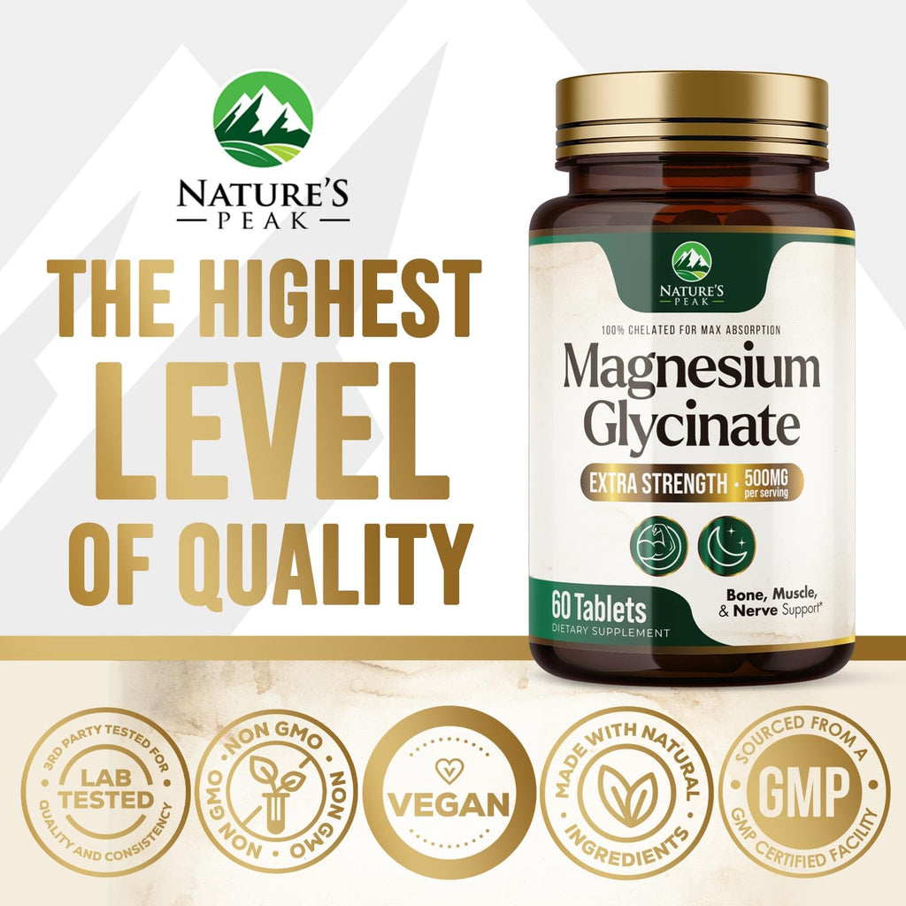 Magnesium Glycinate 500mg Per Serving - High Absorption Chelated Magnesium Supplement for Muscle, Bone and Heart Health Support - Easy Digestion & Gentle on Your Stomach - USA Bottled - 60 Tablets - TrustMedUSA