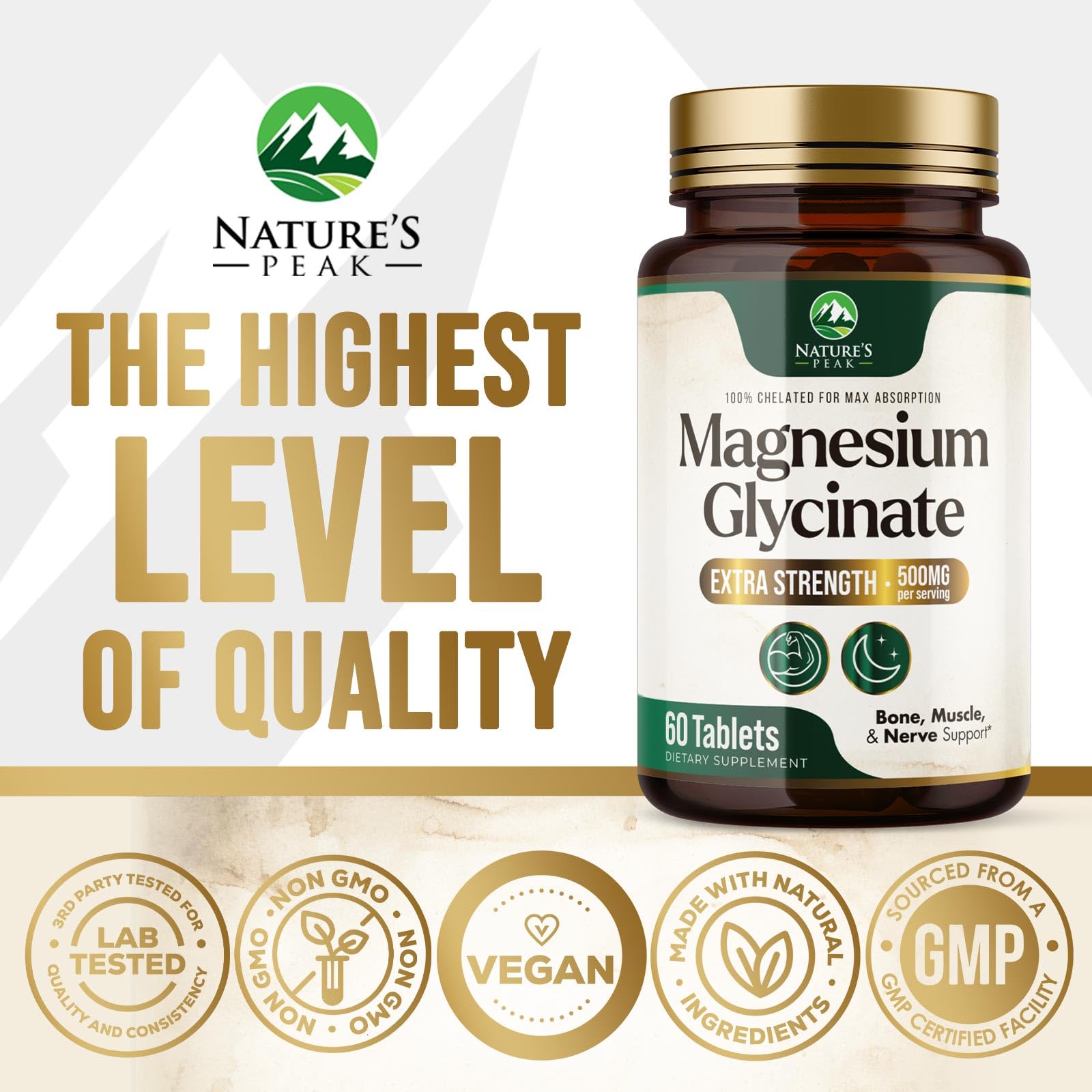 Magnesium Glycinate 500mg Per Serving - High Absorption Chelated Magnesium Supplement for Muscle, Bone and Heart Health Support - Easy Digestion & Gentle on Your Stomach - USA Bottled - 60 Tablets - TrustMedUSA