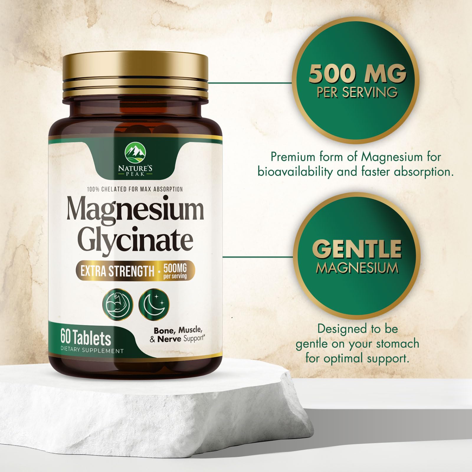 Magnesium Glycinate 500mg Per Serving - High Absorption Chelated Magnesium Supplement for Muscle, Bone and Heart Health Support - Easy Digestion & Gentle on Your Stomach - USA Bottled - 60 Tablets - TrustMedUSA