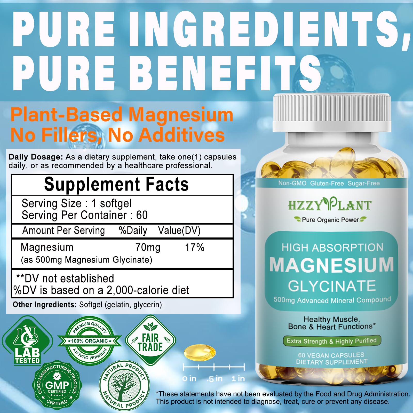 Magnesium Glycinate 500mg Softgels, High Absorption Magnesium Supplement Softgel Capsules for Muscle, Heart, Sleep & Bone Support, Stress Relief, Nerve Health & Metabolism, Non-GMO, 2 Month Supply - TrustMedUSA