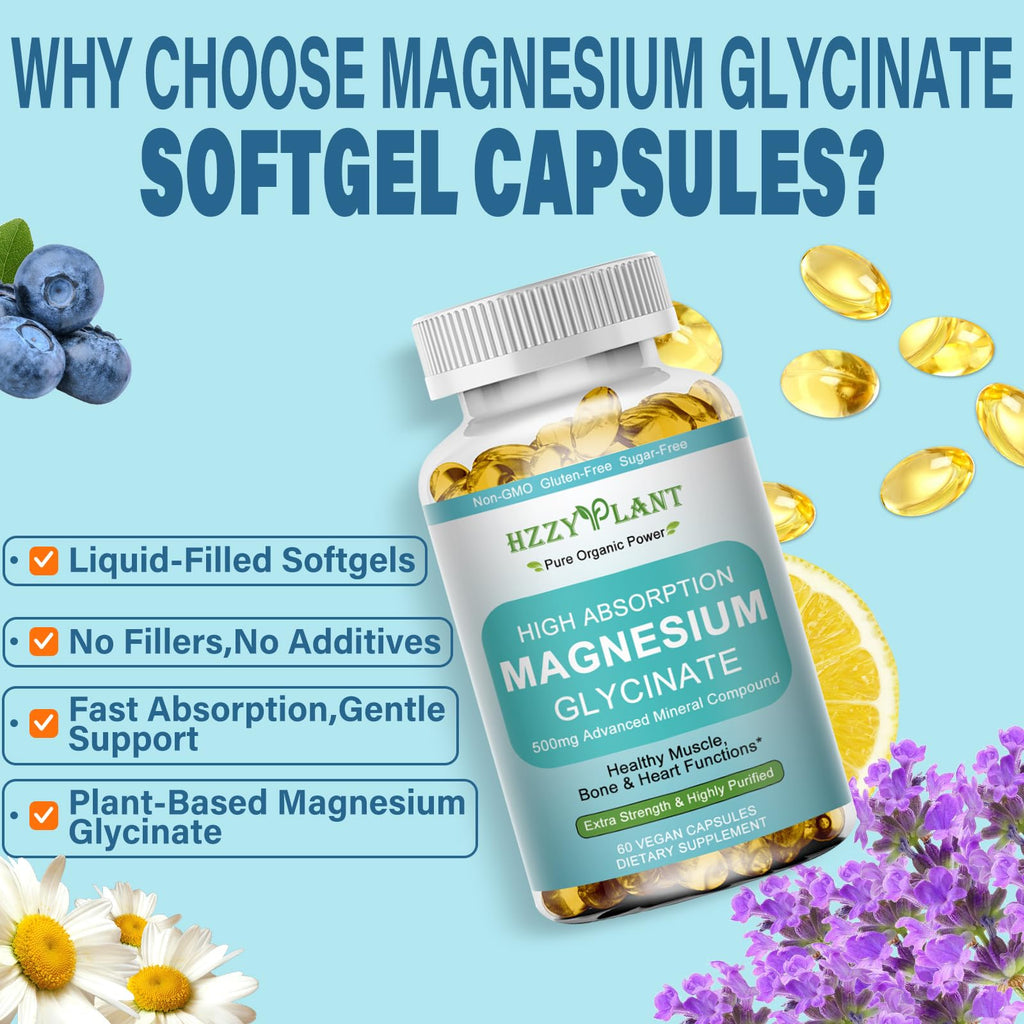 Magnesium Glycinate 500mg Softgels, High Absorption Magnesium Supplement Softgel Capsules for Muscle, Heart, Sleep & Bone Support, Stress Relief, Nerve Health & Metabolism, Non-GMO, 2 Month Supply - TrustMedUSA