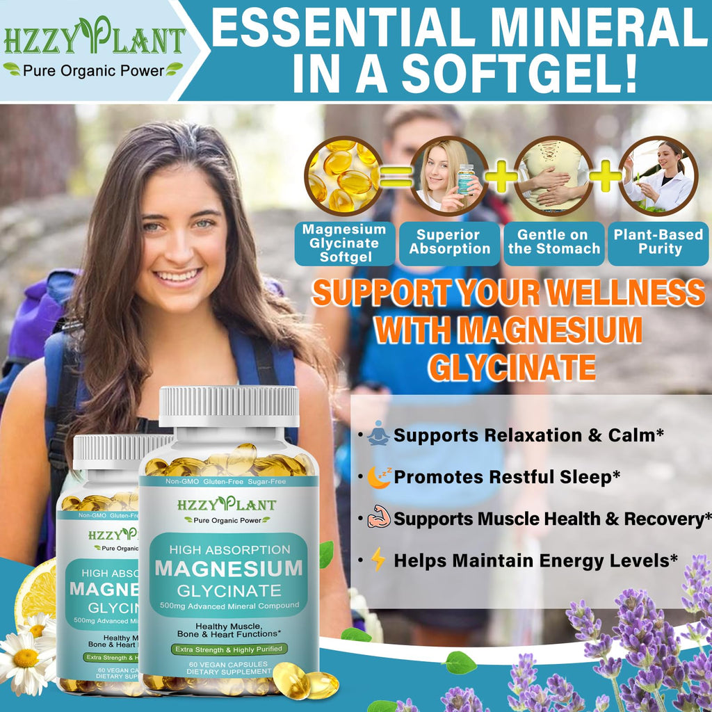 Magnesium Glycinate 500mg Softgels, High Absorption Magnesium Supplement Softgel Capsules for Muscle, Heart, Sleep & Bone Support, Stress Relief, Nerve Health & Metabolism, Non-GMO, 2 Month Supply - TrustMedUSA