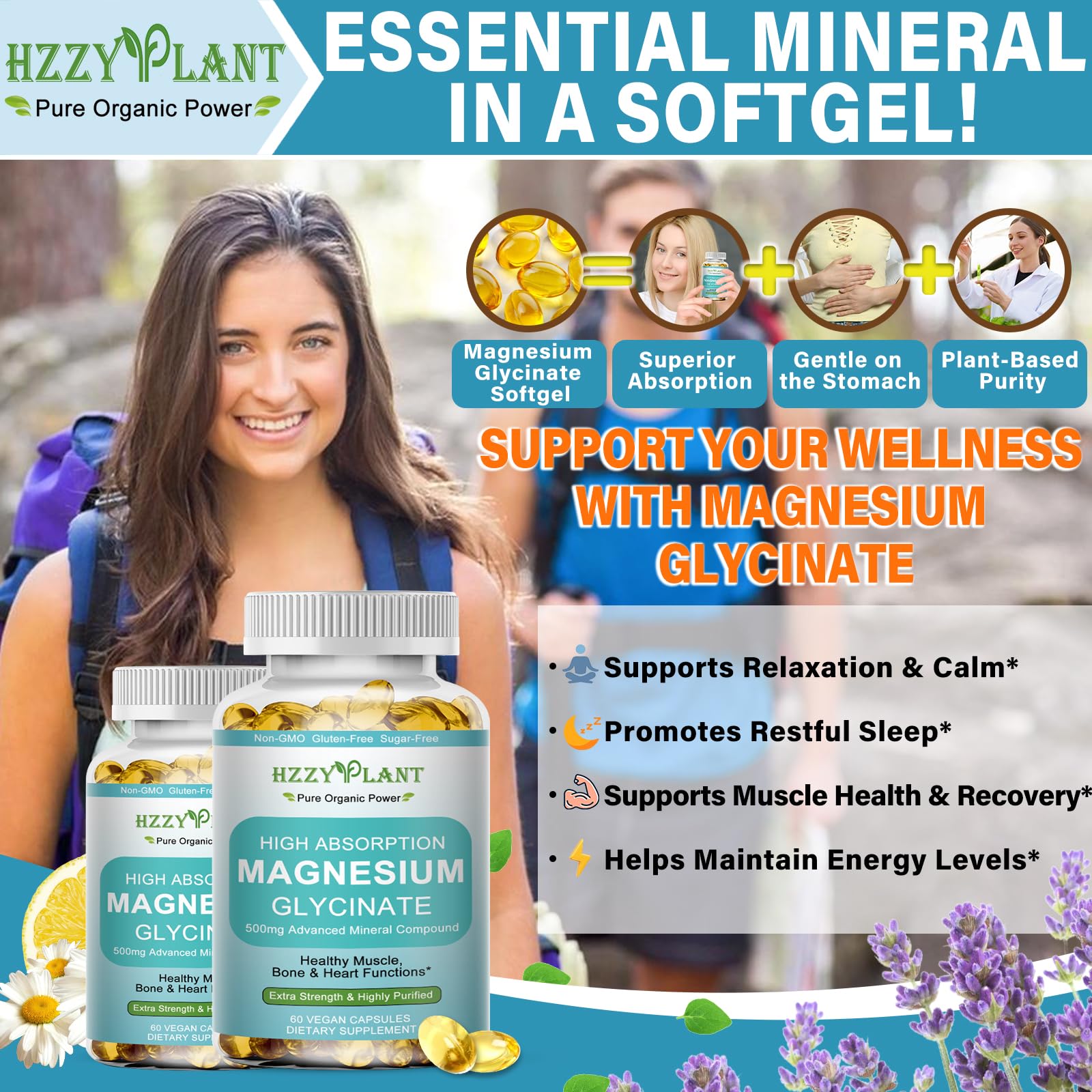Magnesium Glycinate 500mg Softgels, High Absorption Magnesium Supplement Softgel Capsules for Muscle, Heart, Sleep & Bone Support, Stress Relief, Nerve Health & Metabolism, Non-GMO, 2 Month Supply - TrustMedUSA