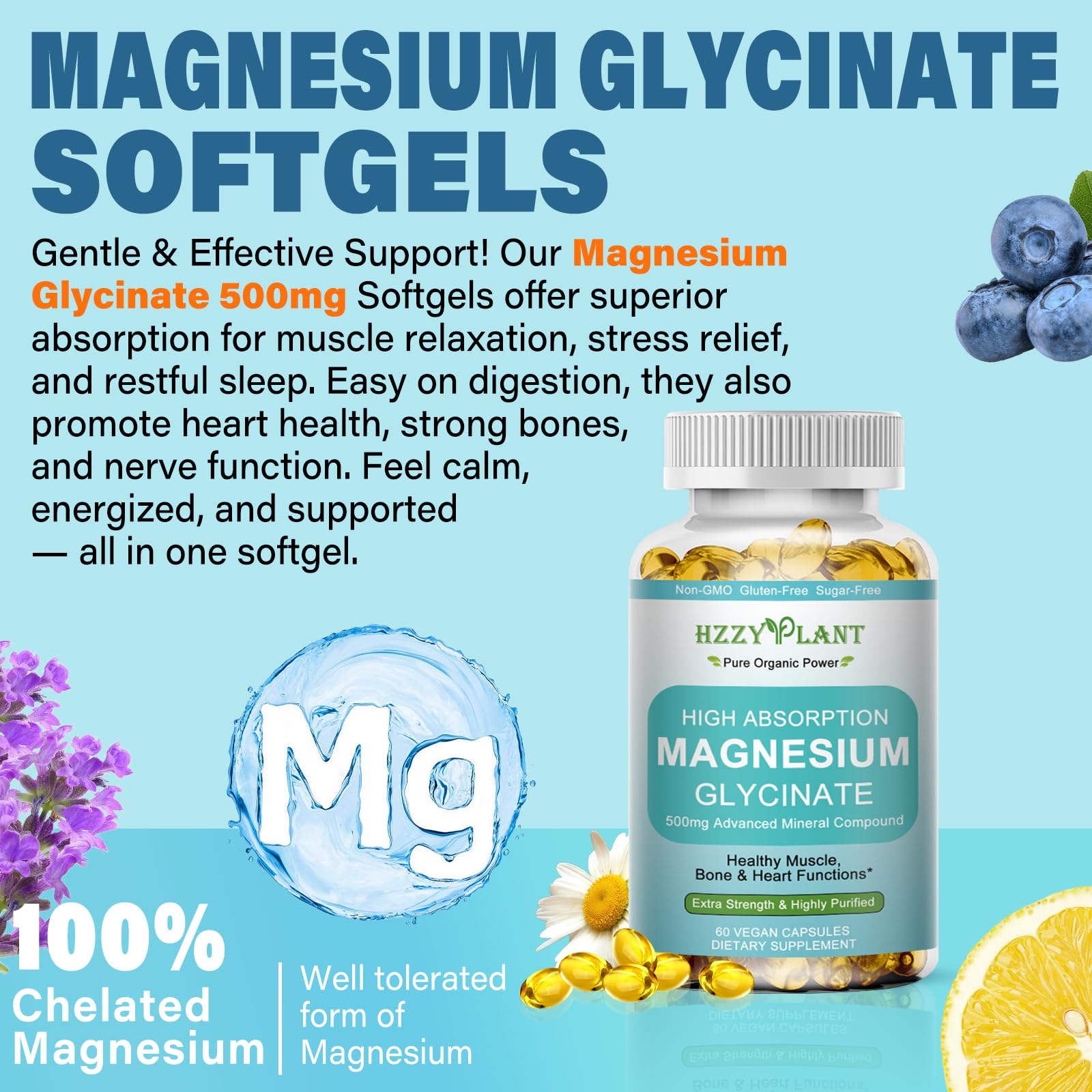 Magnesium Glycinate 500mg Softgels, High Absorption Magnesium Supplement Softgel Capsules for Muscle, Heart, Sleep & Bone Support, Stress Relief, Nerve Health & Metabolism, Non-GMO, 2 Month Supply - TrustMedUSA