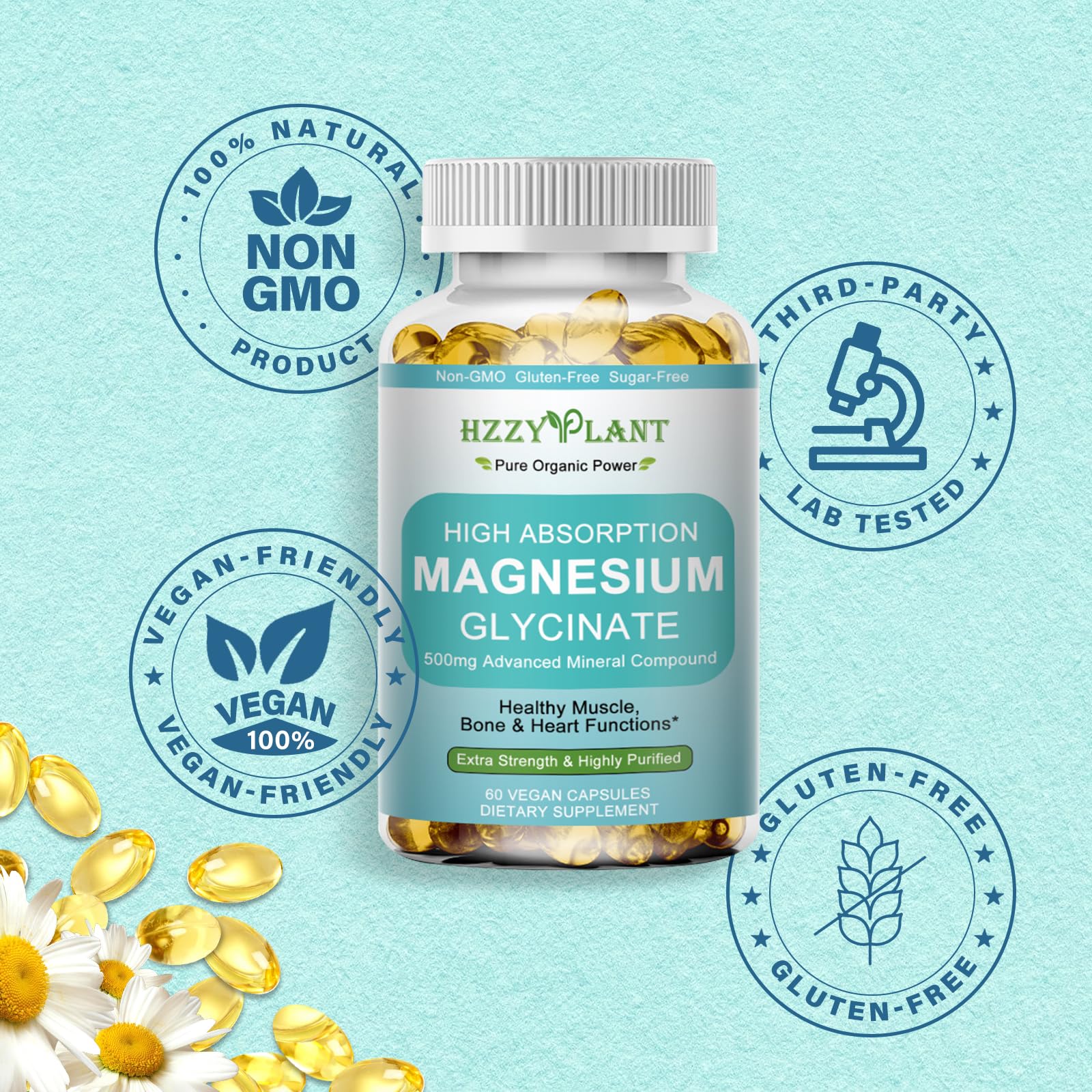 Magnesium Glycinate 500mg Softgels, High Absorption Magnesium Supplement Softgel Capsules for Muscle, Heart, Sleep & Bone Support, Stress Relief, Nerve Health & Metabolism, Non-GMO, 2 Month Supply - TrustMedUSA