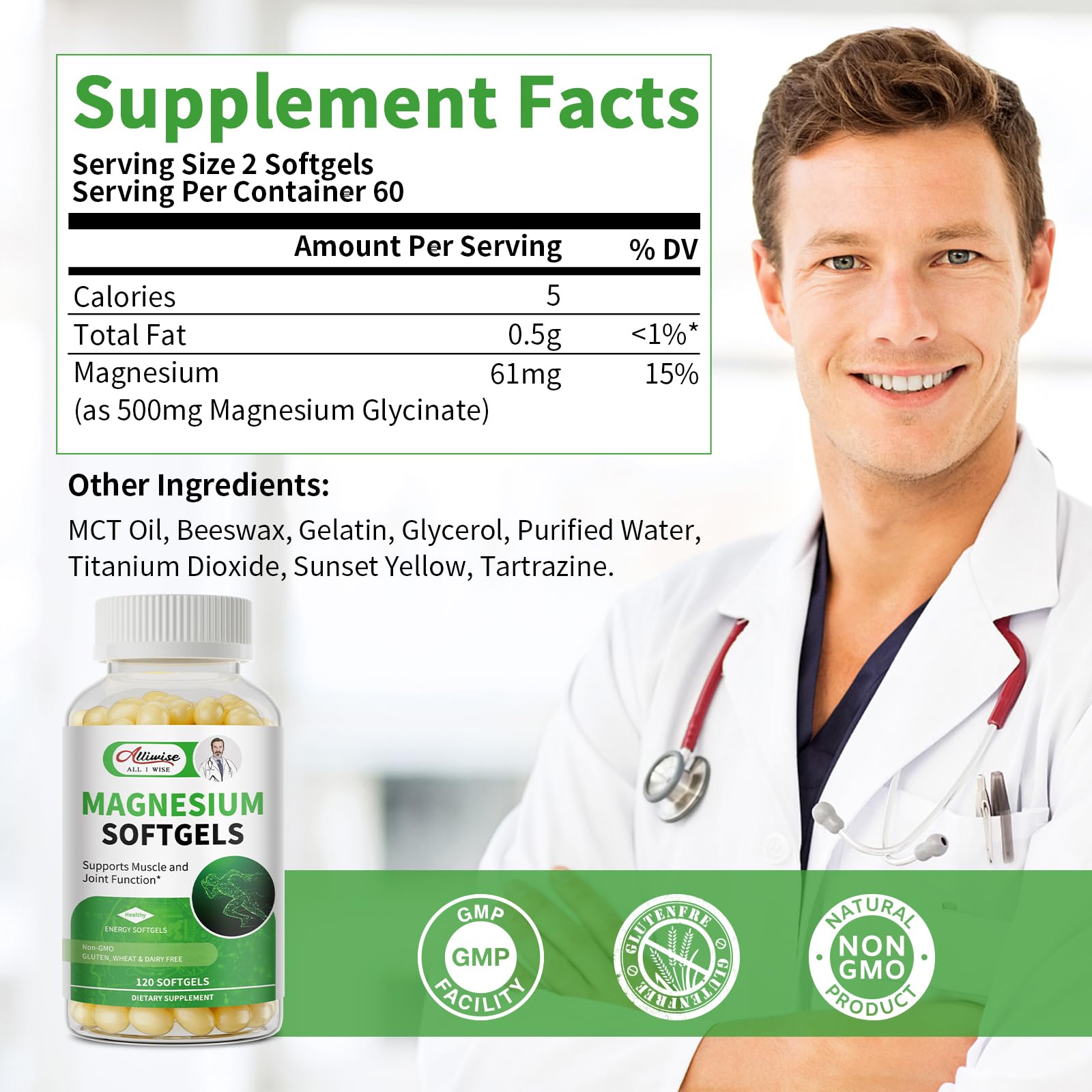 Magnesium Glycinate 500mg Softgels Supplement, Small Easy to Swallow Magnesium Gelcaps High Absorption for Night Leg&Sleep Support, Muscle&Bone, Calm, Non GMO, 120 Gelcaps, 60 Day Supply - TrustMedUSA