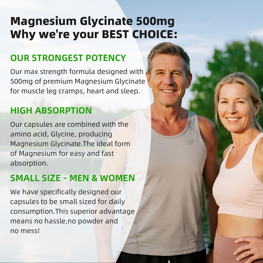 Magnesium Glycinate 500mg Softgels Supplement, Small Easy to Swallow Magnesium Gelcaps High Absorption for Night Leg&Sleep Support, Muscle&Bone, Calm, Non GMO, 120 Gelcaps, 60 Day Supply - TrustMedUSA