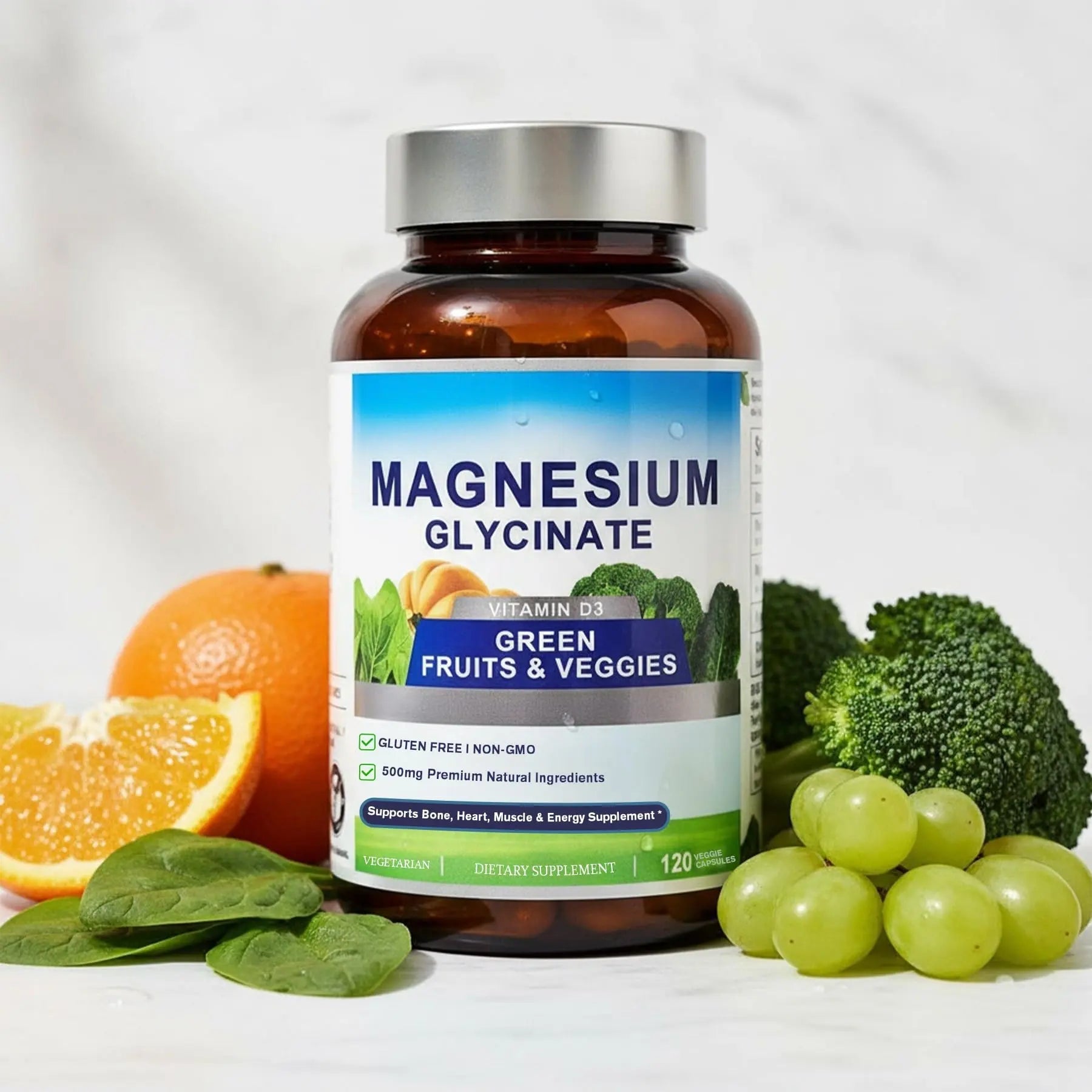 Magnesium Glycinate 500mg with Vitamin D3 – High Absorption Magnesium Supplement with Veggies Design – Supports Bone & Muscle Function and Energy – Non-GMO, Gluten-Free – 120 Veg Capsules - TrustMedUSA