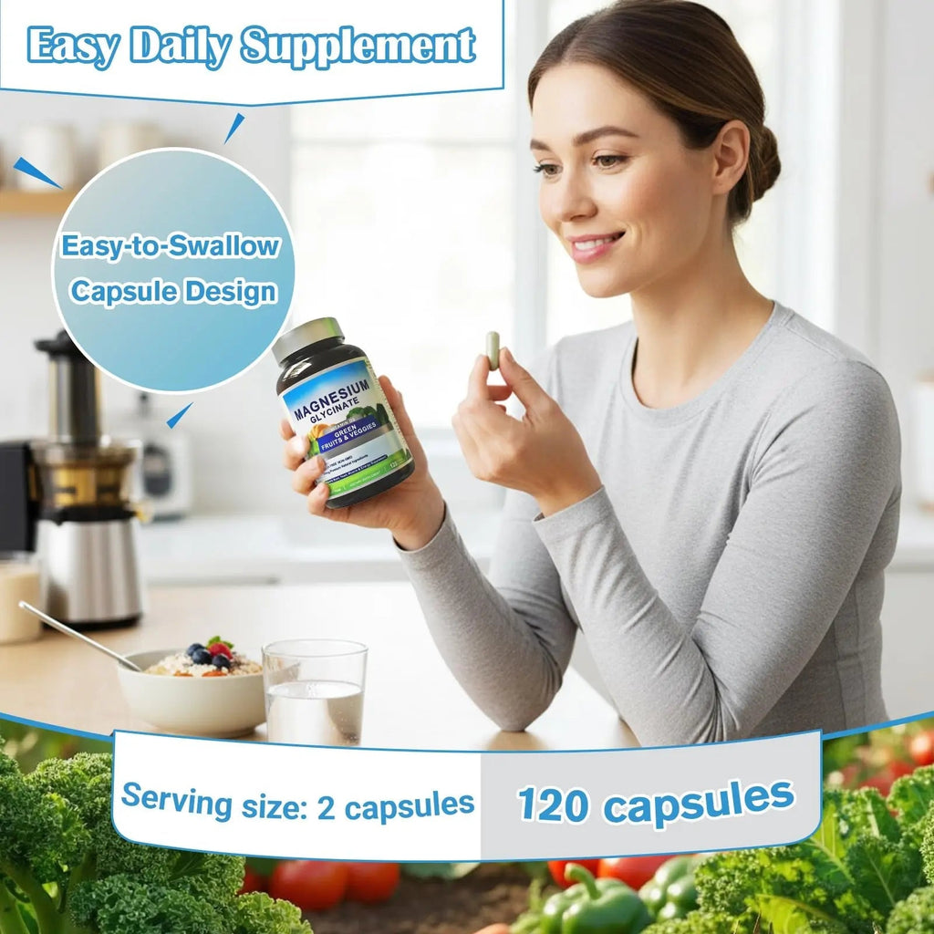 Magnesium Glycinate 500mg with Vitamin D3 – High Absorption Magnesium Supplement with Veggies Design – Supports Bone & Muscle Function and Energy – Non-GMO, Gluten-Free – 120 Veg Capsules - TrustMedUSA
