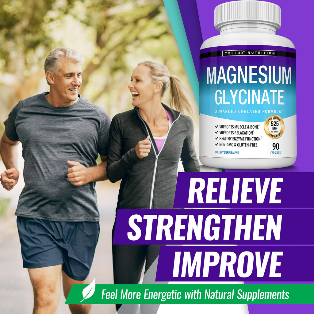 Magnesium Glycinate 525mg - High Absorption Chelated Magnesium Supplement Made with Pure Magnesium Glycinate - Supports Muscles, Sleep, Cramps, Recovery Bisglycinate - TrustMedUSA