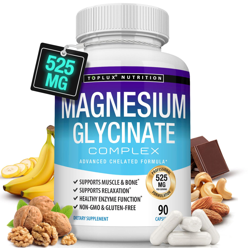 Magnesium Glycinate 525mg - High Absorption Chelated Magnesium Supplement Made with Pure Magnesium Glycinate - Supports Muscles, Sleep, Cramps, Recovery Bisglycinate - TrustMedUSA