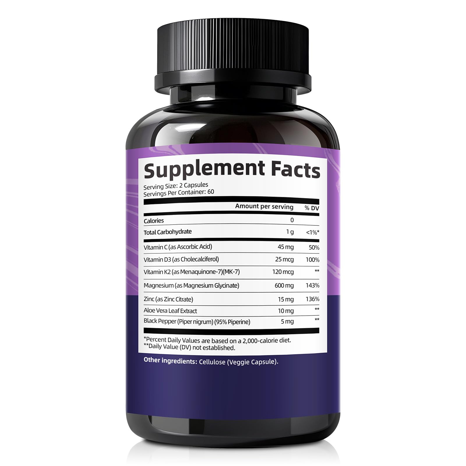 Magnesium Glycinate 600mg Vitamin D3 K2 Supplement with Vitamin C, Zinc, & Aloe Vera - Bone Support, Energy & Mood Manage & Sleep Health for Men & Women, Non-GMO, Vegan, 120 Capsules - TrustMedUSA